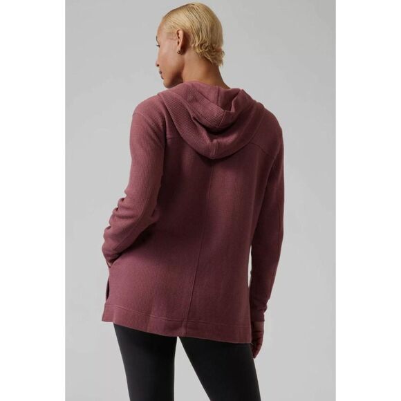 Athleta Coaster Luxe Waffle Hoodie Top in Tawny Rose SIZE MEDIUM - Picture 2 of 6